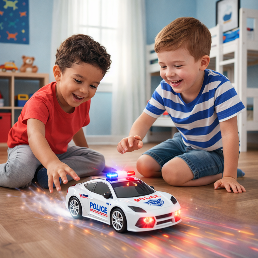 FlashCop interaktív rendőrautó – LED fényes, szirénás játék autó gyerekeknek, 18×9×7 cm (BBJ) 3