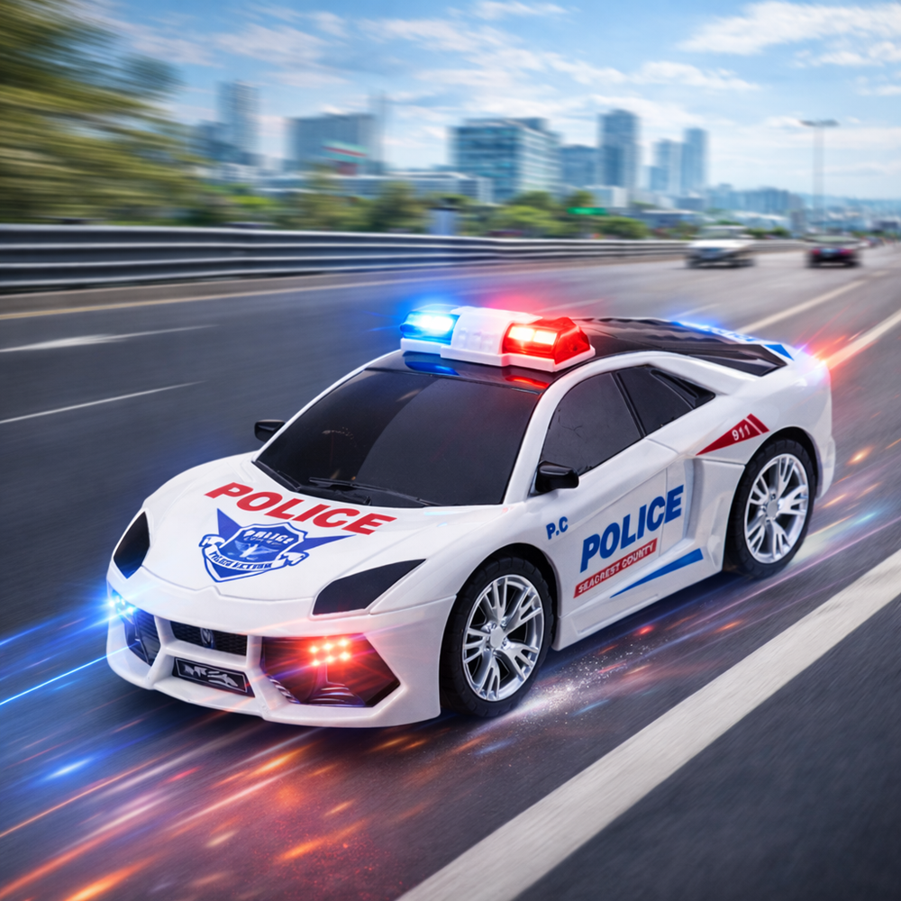 FlashCop interaktív rendőrautó – LED fényes, szirénás játék autó gyerekeknek, 18×9×7 cm (BBJ) 4