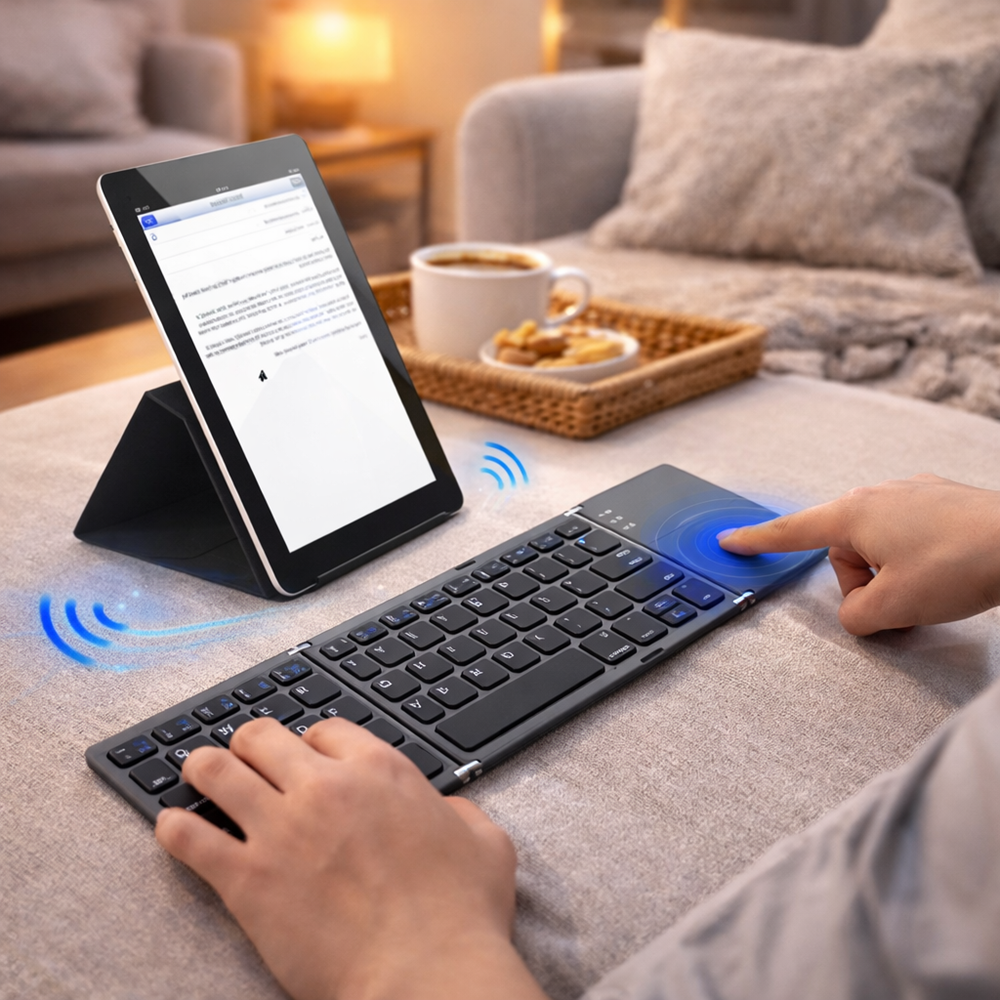 FoldKey összecsukható Bluetooth billentyűzet érintőpaddal – mini vezeték nélküli billentyűzet laptophoz, tablethez és mobilhoz (BBD) 2