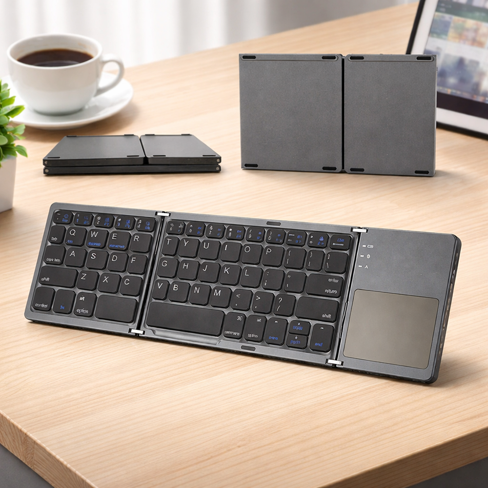FoldKey összecsukható Bluetooth billentyűzet érintőpaddal – mini vezeték nélküli billentyűzet laptophoz, tablethez és mobilhoz (BBD) 4