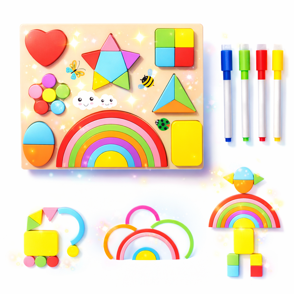 GeoPlay fa Montessori fejlesztő tábla – geometriai formák és színek tanulása, kirakó gyerekeknek 1