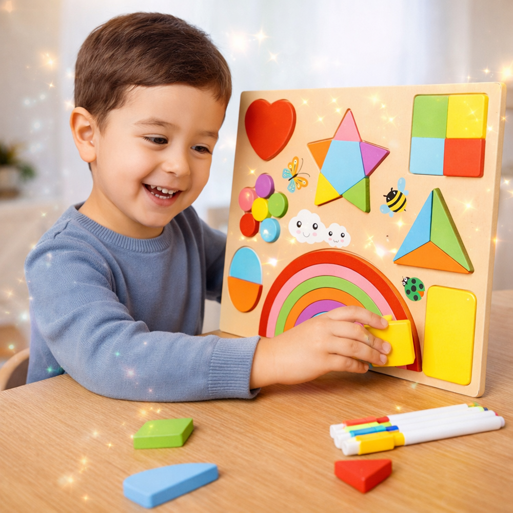 GeoPlay fa Montessori fejlesztő tábla – geometriai formák és színek tanulása, kirakó gyerekeknek 3