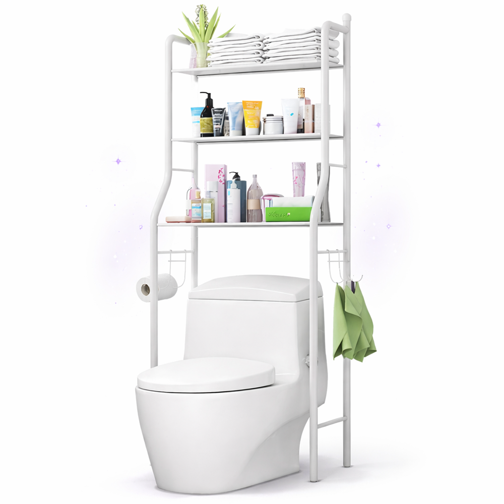 HomeNest fürdőszobai tároló állvány WC fölé – 3 polcos WC fölötti fürdőszobai polcrendszer (BBV) 1