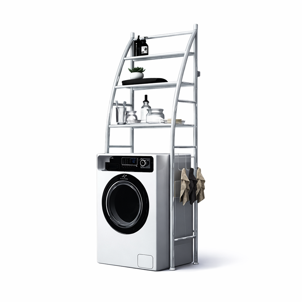 HomeNest mosógép fölé helyezhető tárolópolc – 3 polcos fürdőszobai és mosókonyhai állvány, fehér 68×25×166 cm (BBV) 1