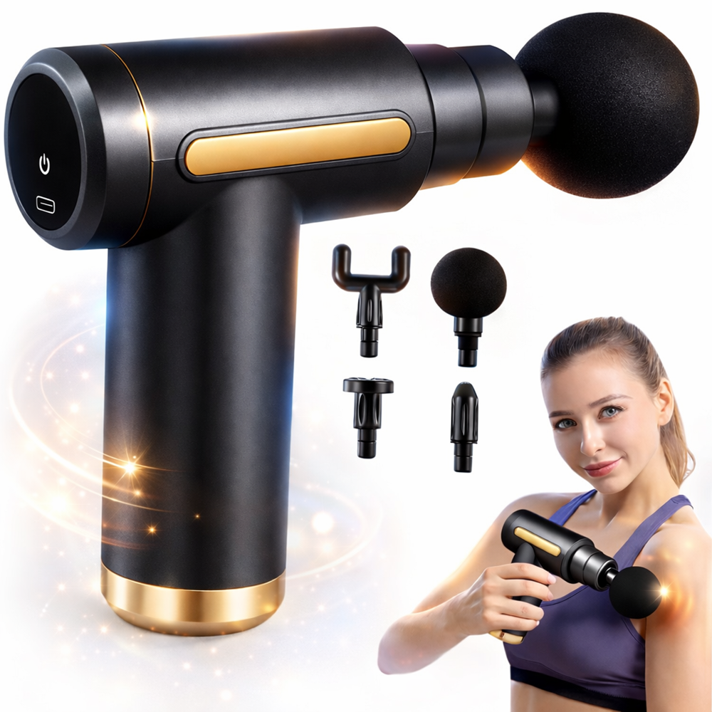 JY-511 LCD kijelzős masszázs pisztoly – izomlazító masszírozó készülék cserélhető fejekkel izomregeneráláshoz 1