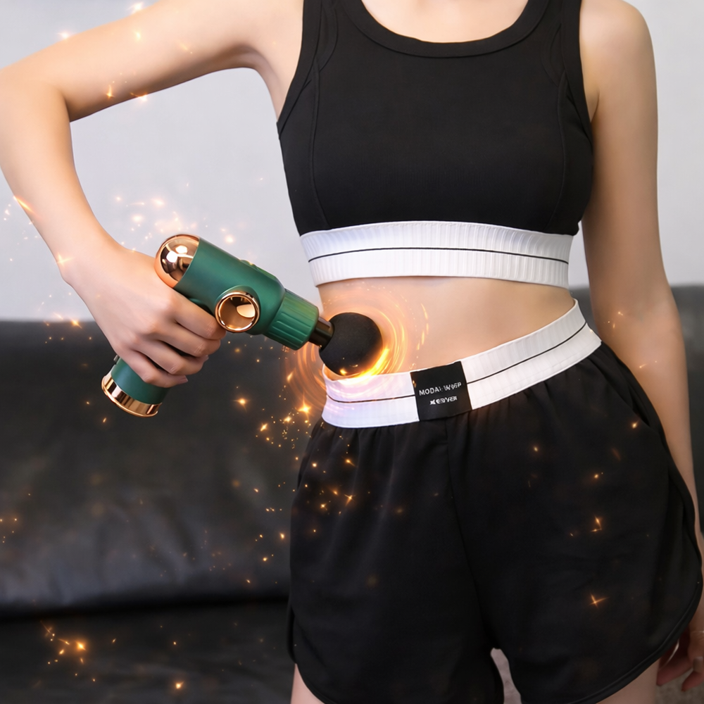 JY-511 LCD kijelzős masszázs pisztoly – izomlazító masszírozó készülék cserélhető fejekkel izomregeneráláshoz 2