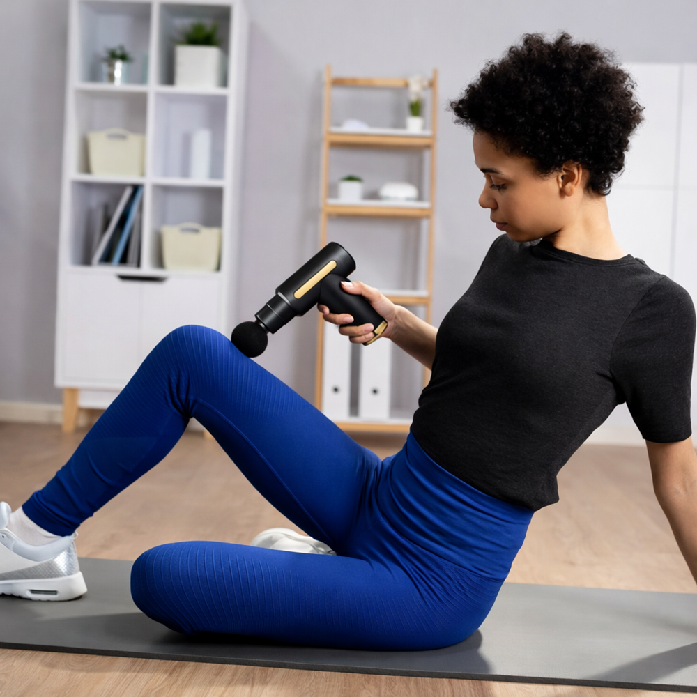 JY-511 LCD kijelzős masszázs pisztoly – izomlazító masszírozó készülék cserélhető fejekkel izomregeneráláshoz 3