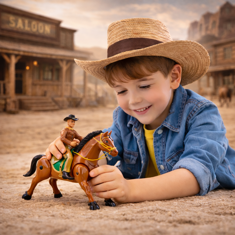 Kevin a Cowboy western lovas akciófigura – lovon ülő cowboy játék gyerekeknek 18×16×6 cm (BBJ) 3