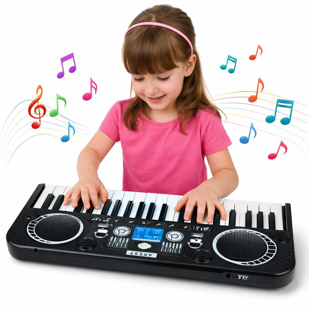 KeyVibe gyerek elektromos orgona mikrofonnal – zenei billentyűs játék, hangerőszabályzó, demo dalok, fekete (BBJ) 1