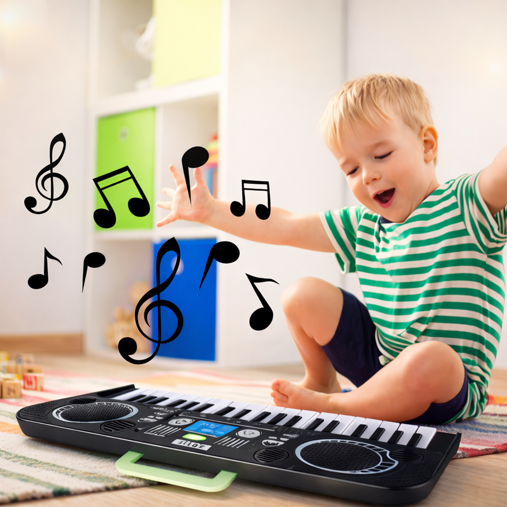 KeyVibe gyerek elektromos orgona mikrofonnal – zenei billentyűs játék, hangerőszabályzó, demo dalok, fekete (BBJ) 3
