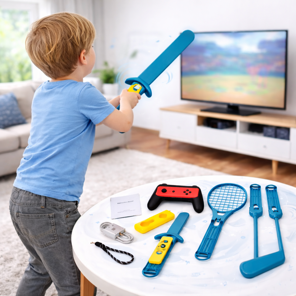 L05-K mozgásérzékelős játékvezérlő sport kiegészítő szettel – interaktív sport játék kontroller gyerekeknek (kék) (BBV) 3