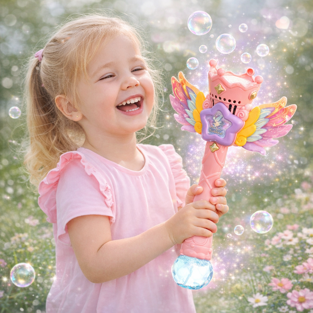 Magic Bubble tündér buborékfújó – LED-es világító buboréklövő pálca gyerekeknek, automata működéssel rózsaszín (BBJ) 2