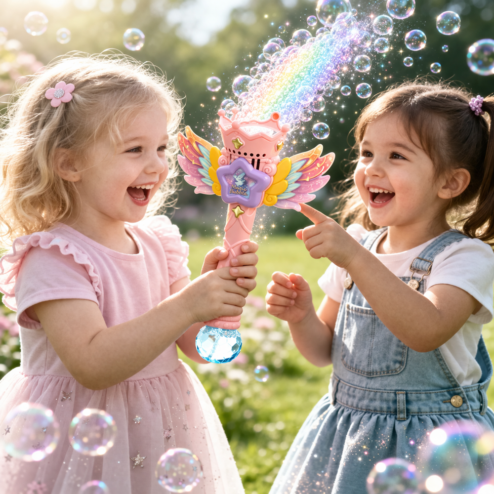 Magic Bubble tündér buborékfújó – LED-es világító buboréklövő pálca gyerekeknek, automata működéssel rózsaszín (BBJ) 4