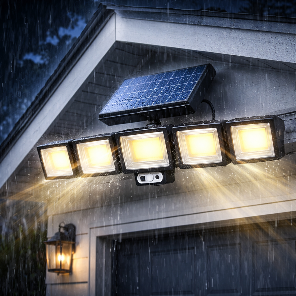 Nexolux napelemes LED fali lámpa – 5 fejes, 300 COB LED-es kültéri biztonsági lámpa mozgásérzékelővel (BBV) 3