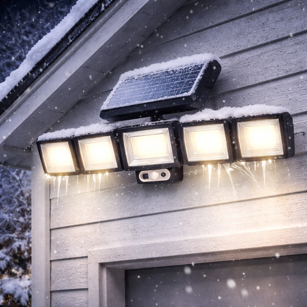 Nexolux napelemes LED fali lámpa – 5 fejes, 300 COB LED-es kültéri biztonsági lámpa mozgásérzékelővel (BBV) 4