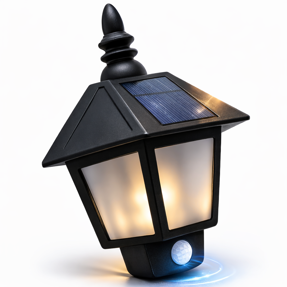 SolarGlow napelemes LED kültéri fali lámpa mozgásérzékelővel – vízálló kerti lámpa meleg fehér fénnyel, vintage hatszög dizájn 1