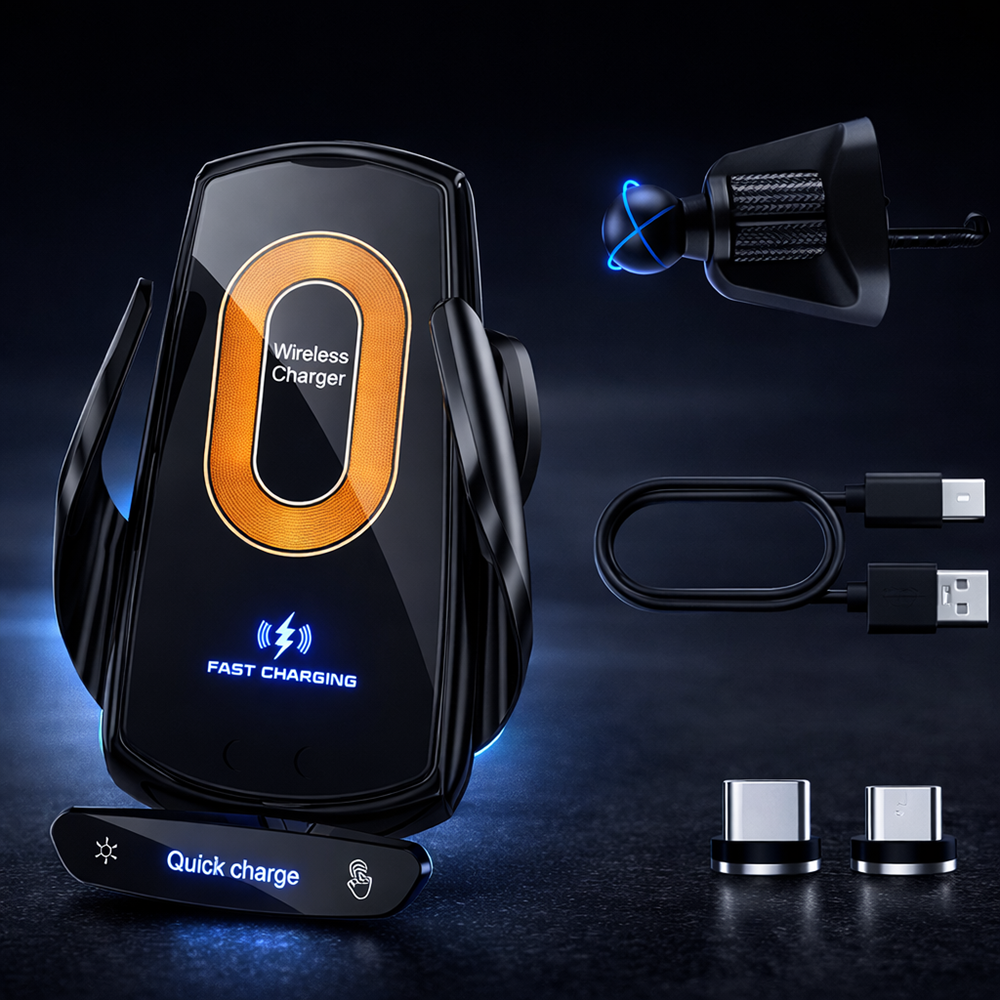 V57 autós vezeték nélküli telefontartó töltő – 15W gyors Qi töltés, infrás szenzoros tartó (BBD) 4