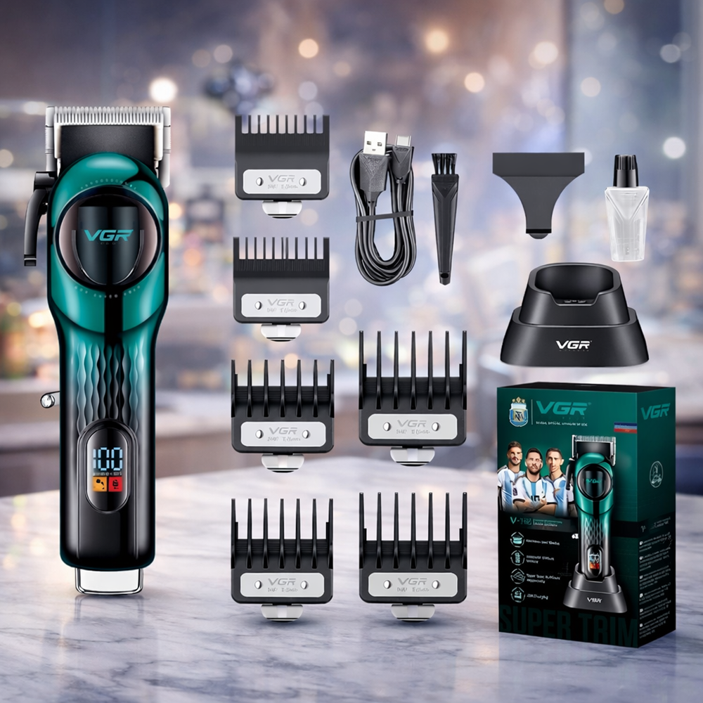 VGR V-166 professzionális akkus hajvágó – vezeték nélküli haj- és szakállvágó LED kijelzővel, rozsdamentes acél pengékkel, türkiz (BBD) 3
