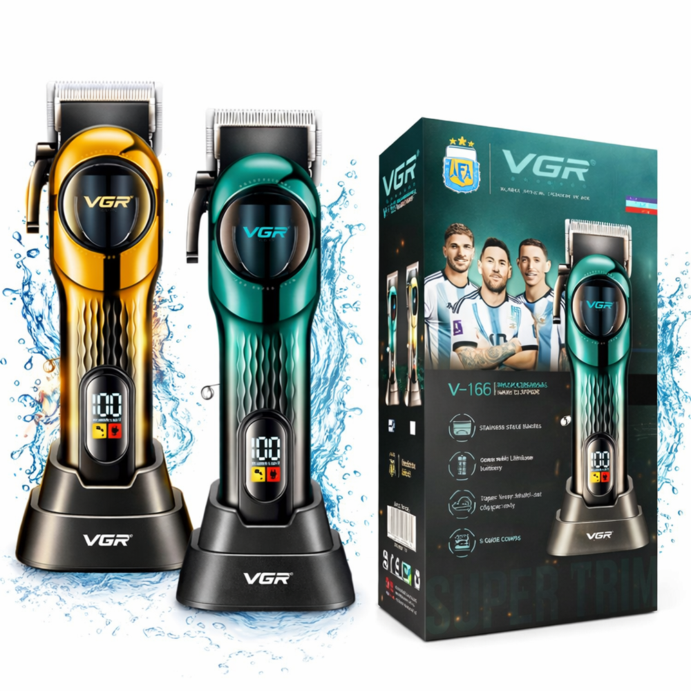 VGR V-166 professzionális akkus hajvágó – vezeték nélküli haj- és szakállvágó LED kijelzővel, rozsdamentes acél pengékkel, türkiz (BBD) 4
