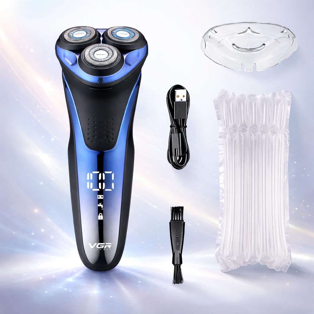VGR V-306 háromfejes elektromos borotva – forgó körkéses férfi borotvagép USB töltéssel, vízálló akkus borotva 80 perc üzemidővel (BBD) 4