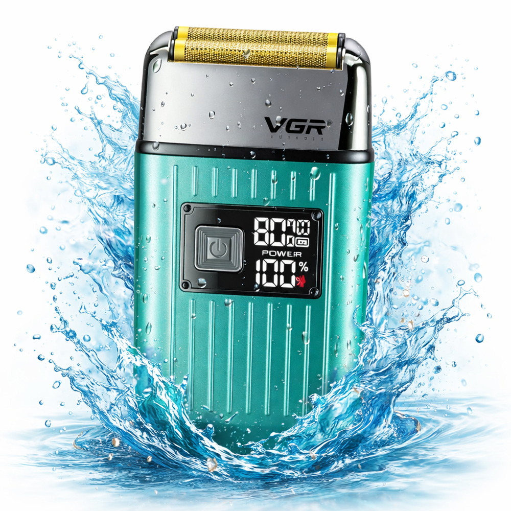 VGR V-357 professzionális haj- és szakállvágó elektromos borotva – digitális kijelzős akkus férfi borotva nedves és száraz borotválkozáshoz (BBD) 1