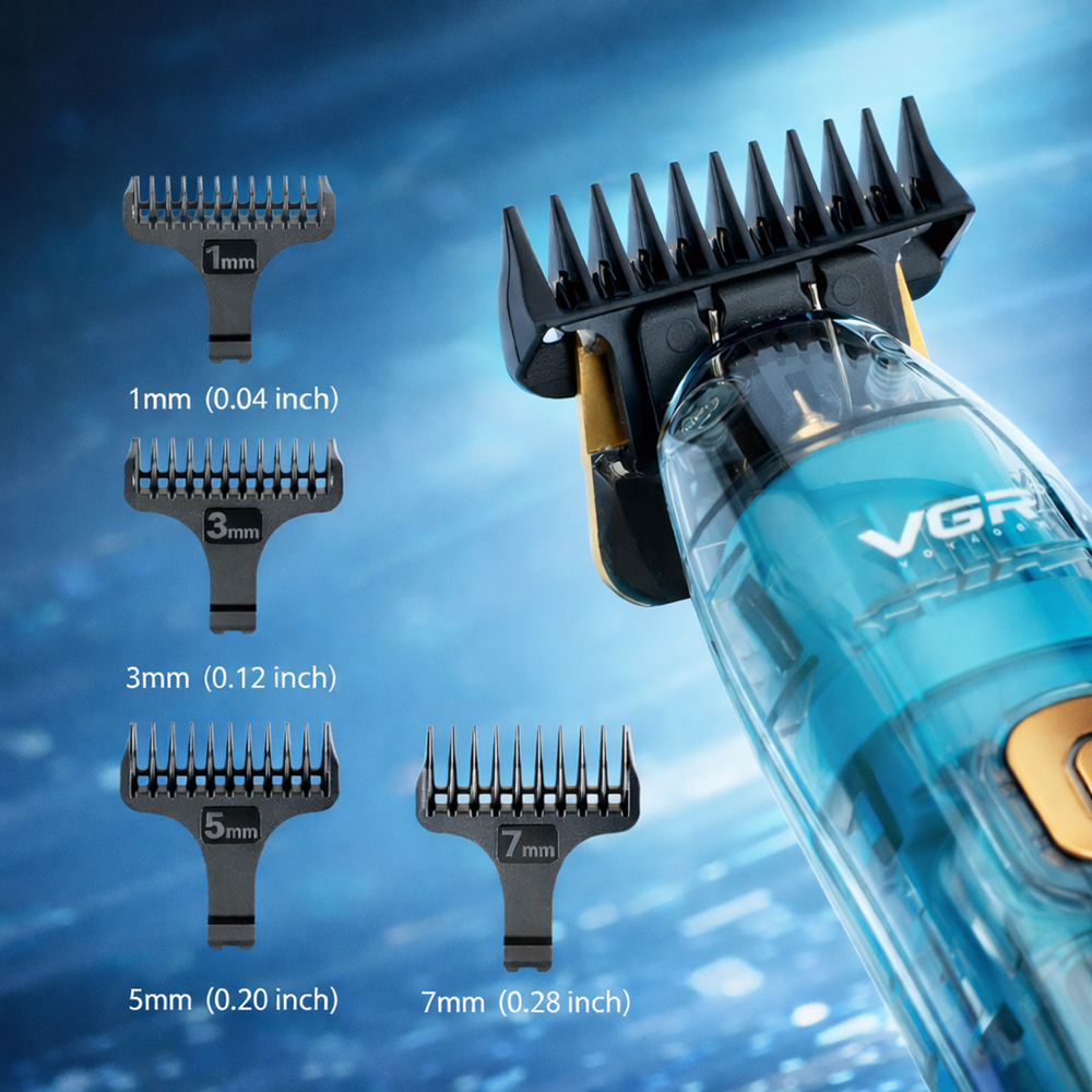 VGR V-961 prémium akkus haj- és szakállvágó – vezeték nélküli trimmer digitális kijelzővel, átlátszó dizájn (BBD) 3