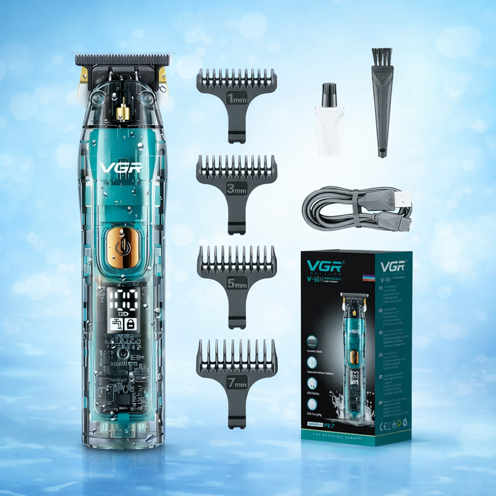 VGR V-961 prémium akkus haj- és szakállvágó – vezeték nélküli trimmer digitális kijelzővel, átlátszó dizájn (BBD) 4