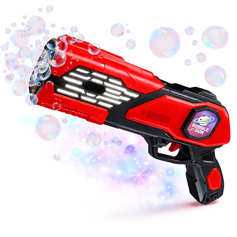 Aquablast automata buborékfújó gép gyerekeknek LED világítással és buborékfolyadékkal, piros (BBJ) 1