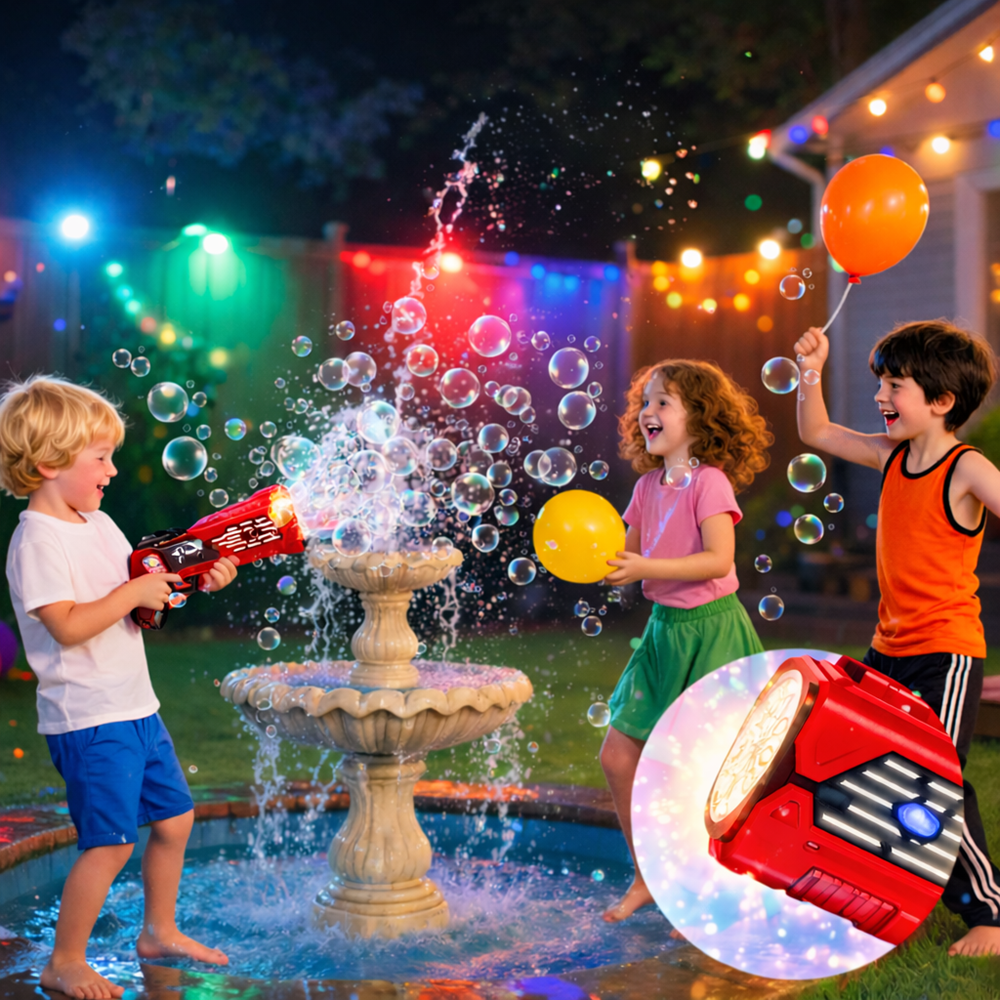 Aquablast automata buborékfújó gép gyerekeknek LED világítással és buborékfolyadékkal, piros (BBJ) 2