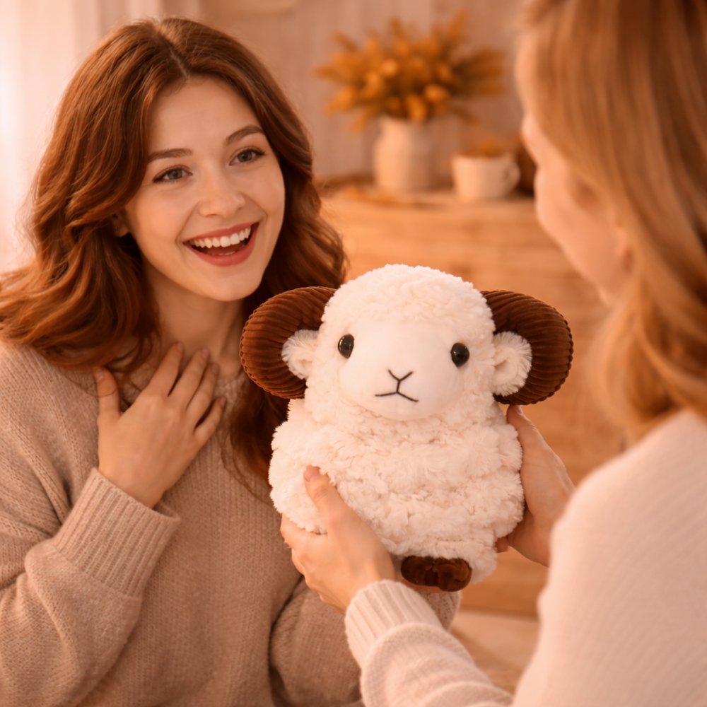 BundiKos fehér plüss kos – selymes tapintású, bájos plüss figura gyerekeknek és ajándéknak (BBJ) 3