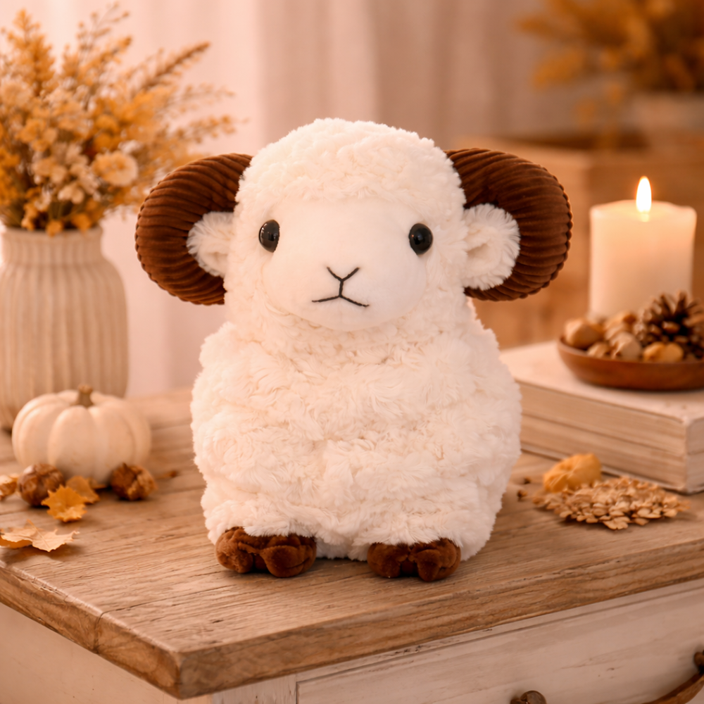 BundiKos fehér plüss kos – selymes tapintású, bájos plüss figura gyerekeknek és ajándéknak (BBJ) 5