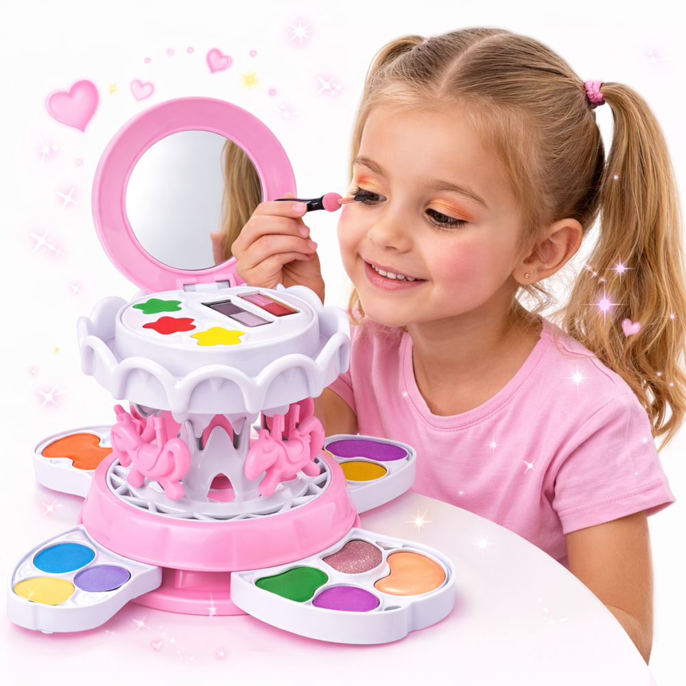 Körhinta rózsaszín sminkkészlet gyerekeknek – smink szett tükörrel és színes kozmetikumokkal (BBJ) 1