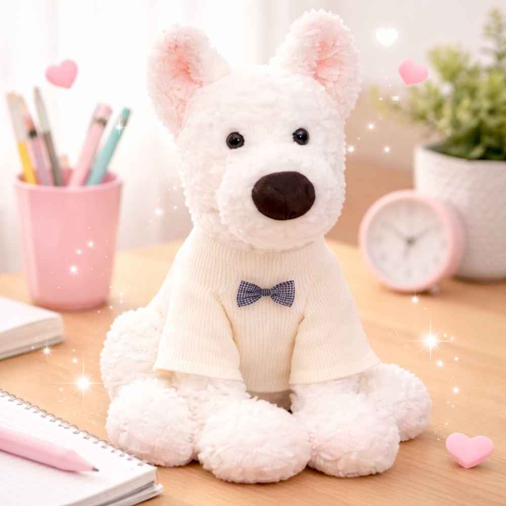 Loock Series plüss fehér kutyus – puha, ölelhető kutya plüss játék gyerekeknek és ajándéknak (BBJ) 3