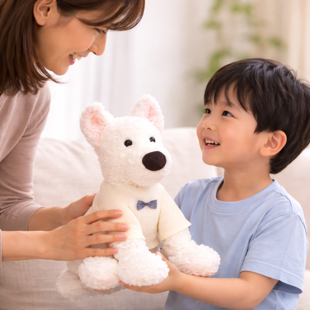 Loock Series plüss fehér kutyus – puha, ölelhető kutya plüss játék gyerekeknek és ajándéknak (BBJ) 4