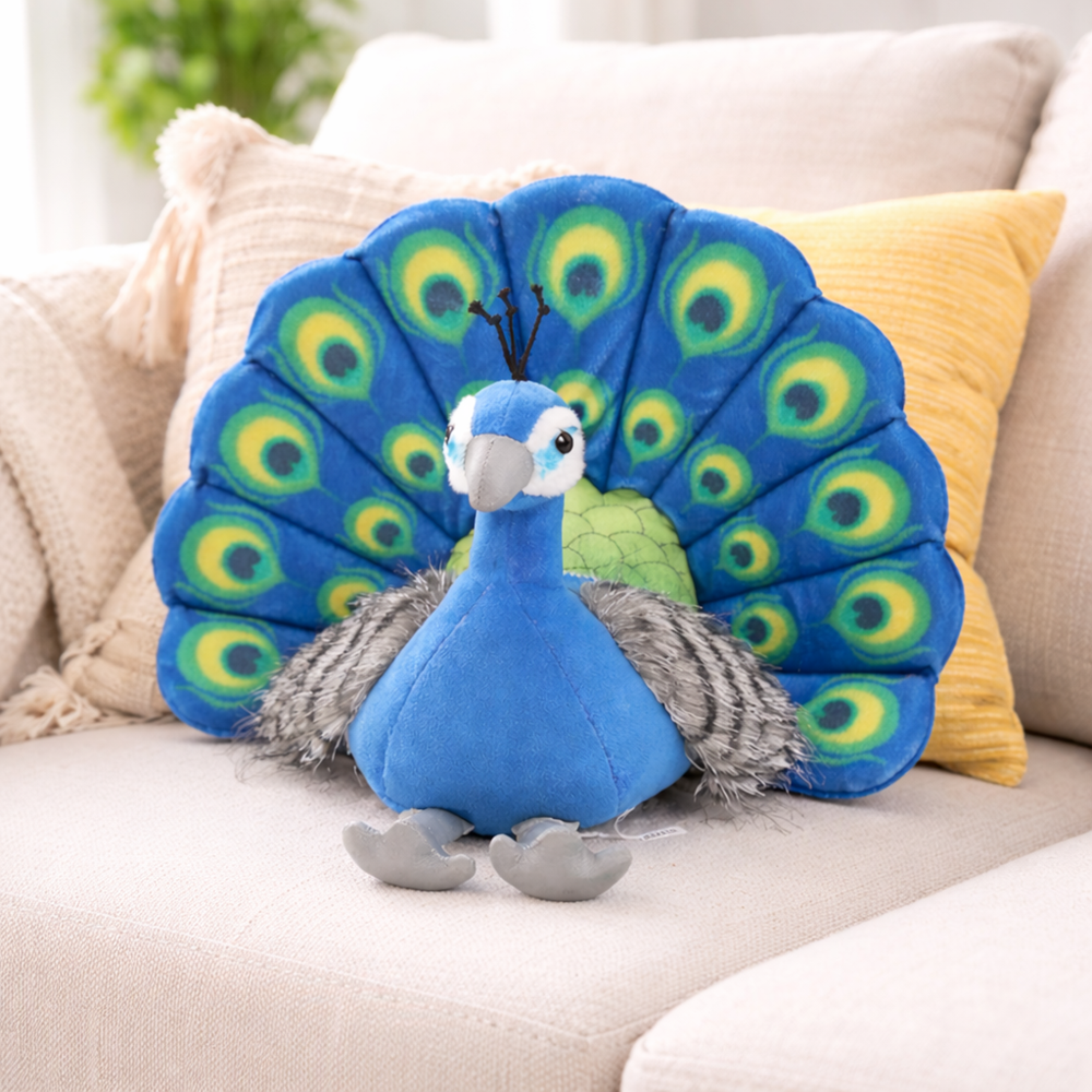 Prémium kék plüss páva párna – dekoratív, puha díszpárna lakásdekorációhoz és ajándéknak (BBJ) 4