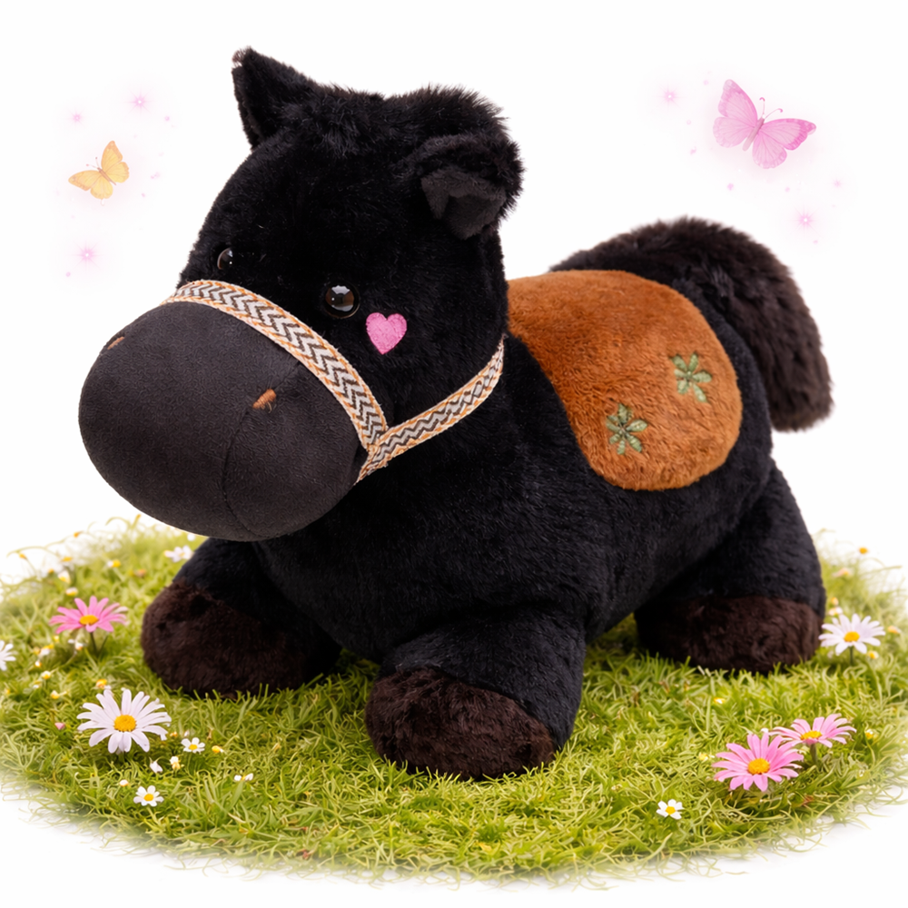 PufiPóni fekete plüss ló 20 cm – puha, ölelhető lovacska plüss játék gyerekeknek és ajándéknak (BBJ) 1