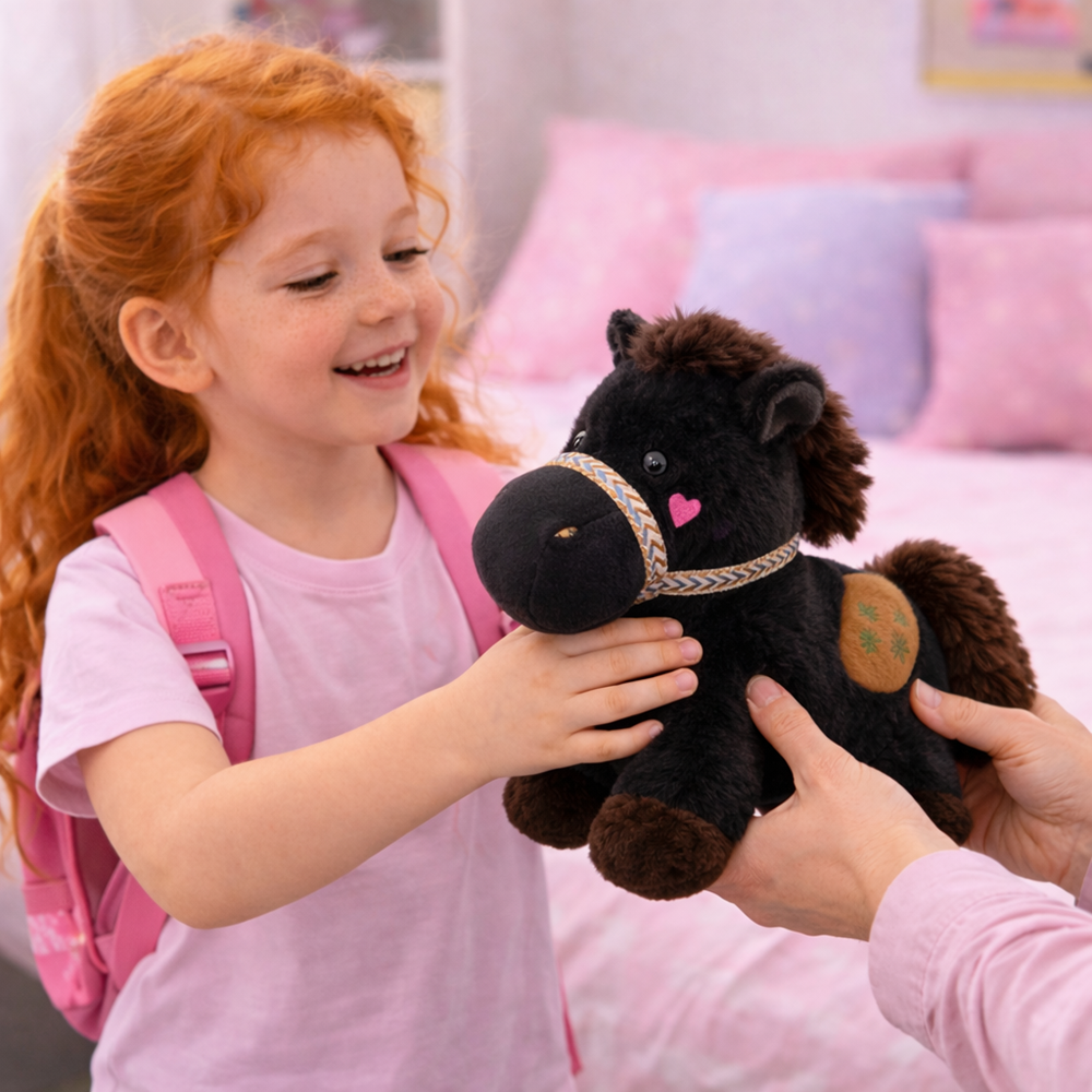 PufiPóni fekete plüss ló 20 cm – puha, ölelhető lovacska plüss játék gyerekeknek és ajándéknak (BBJ) 4