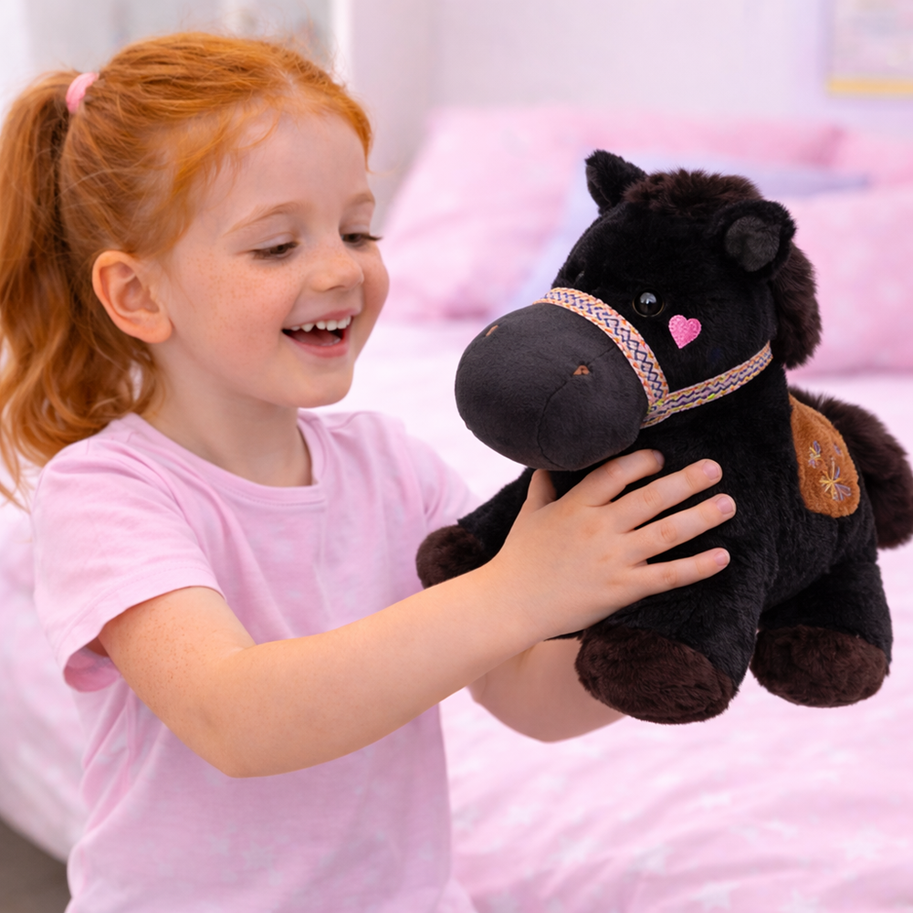 PufiPóni fekete plüss ló 20 cm – puha, ölelhető lovacska plüss játék gyerekeknek és ajándéknak (BBJ) 6