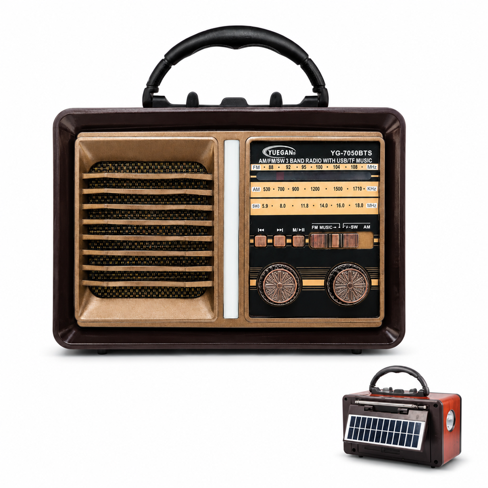YUEGAN YG-7050BTS retro Bluetooth rádió – hordozható AMFMSW multimédiás hangszóró USBTF lejátszóval (BBD) 1